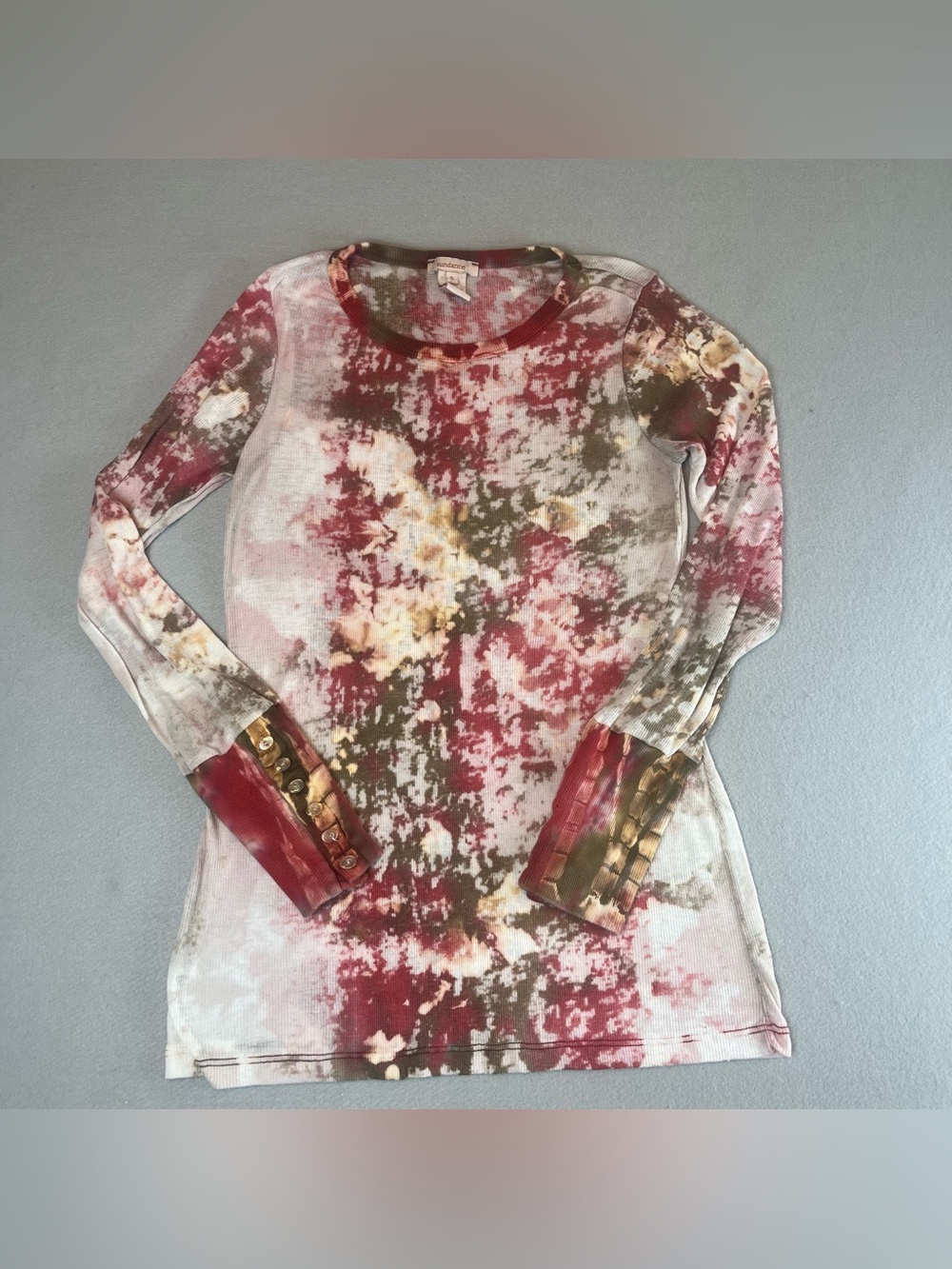 Sundance Ribbed Long Sleeve Top Small Boho Indie Grunge Tie Dye Button Cuff
